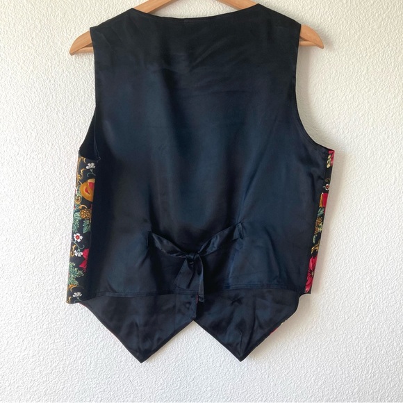 Vintage Boho Vest Novelty Christmas Holiday Floral Medium Black Red Cottagecore - Picture 10 of 16